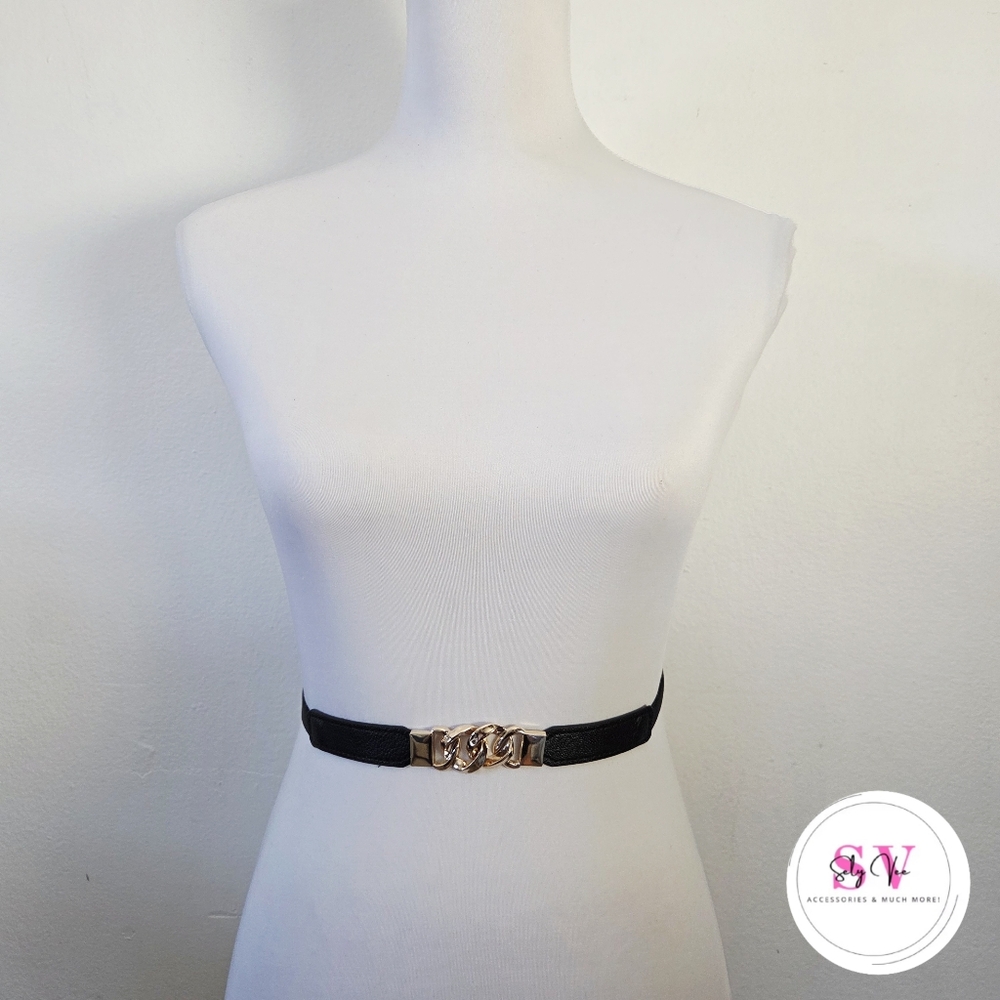 Black Stretchy Belt With Gold Chain Buckle